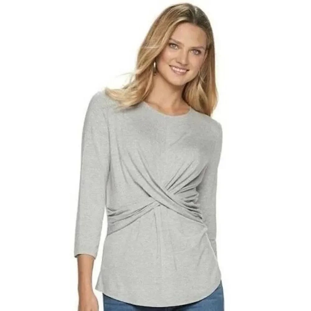 NWT Womens Juicy Couture Gray 3/4 Sleeve Cross Ruched Front Top - Sz XS